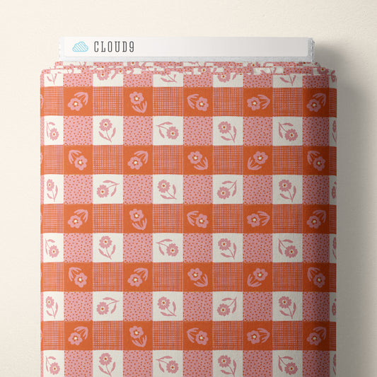 Gingham PINK/ORANGE - Happy Homestead | Cloud9 Fabrics