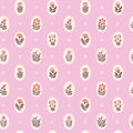 Flat lay of Vera in Bubblegum organic cotton fabric by Cloud9 Fabrics, featuring a dense, whimsical floral pattern of pink and coral wildflowers with dark leafy accents on a warm cream background