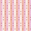 Vertical striped organic cotton fabric featuring rows of stylized pink and peach floral sprigs on alternating cream and bubblegum pink bands from the Cloud9 Cottage Blooms collection