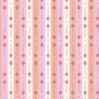 Vertical striped organic cotton fabric featuring rows of stylized pink and peach floral sprigs on alternating cream and bubblegum pink bands from the Cloud9 Cottage Blooms collection