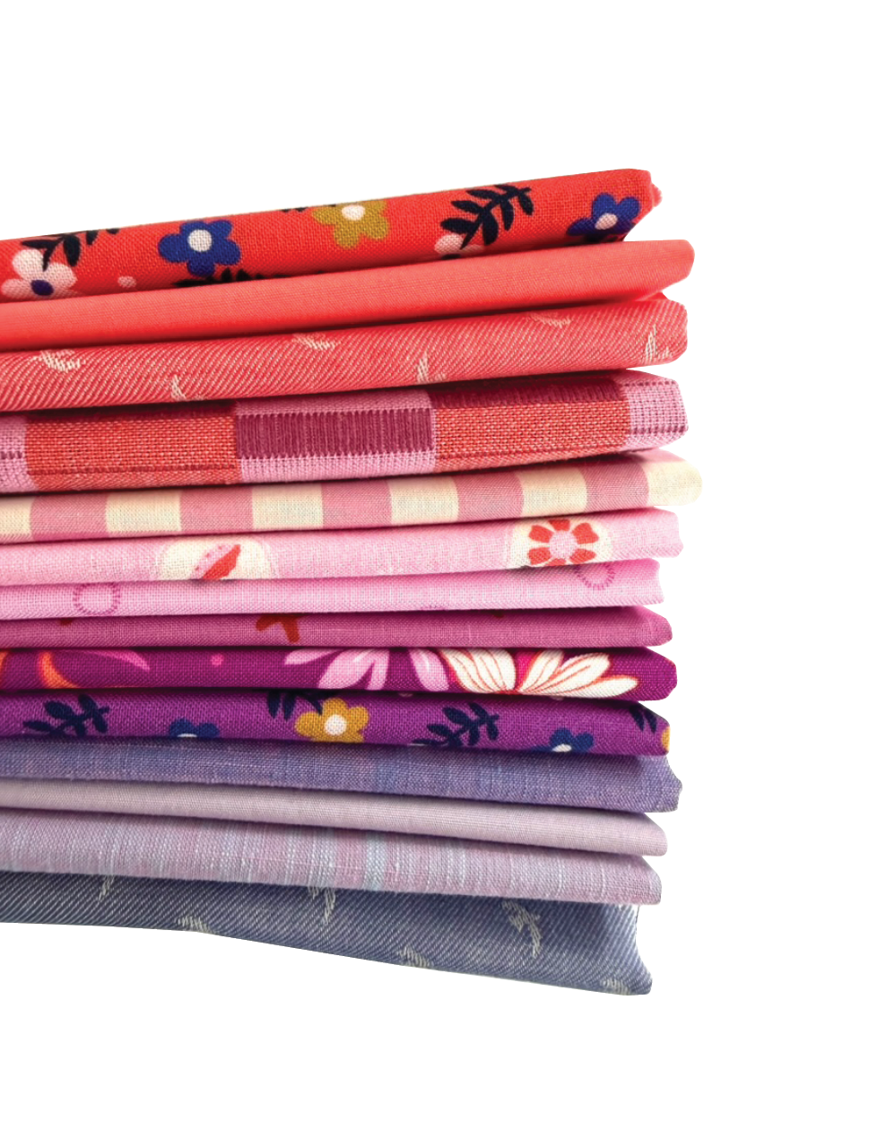 Stack of colorful fabric neatly folded and stacked on a white background