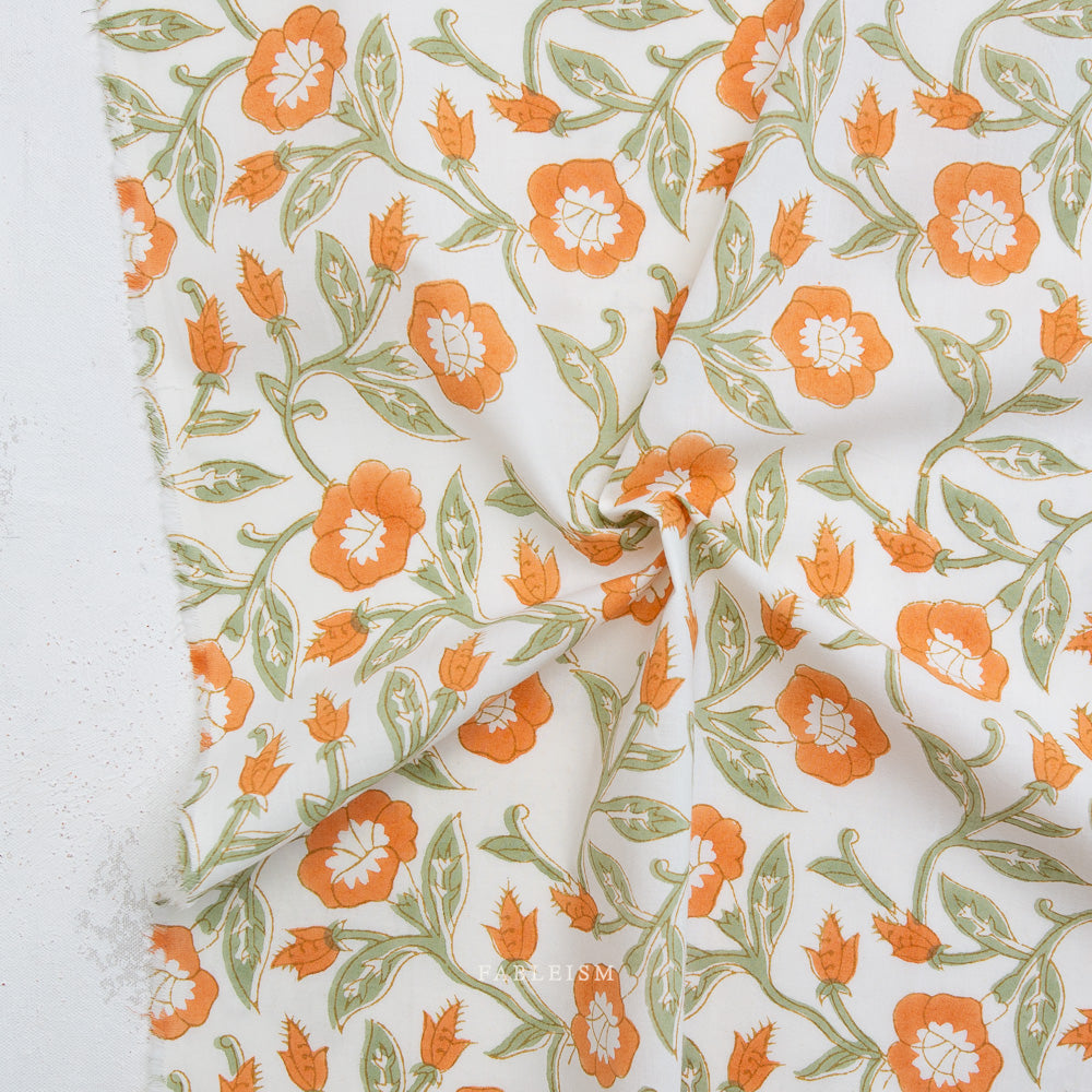 Trumpet Vines in SAGE - Indian Block Prints: Cottage | Fableism