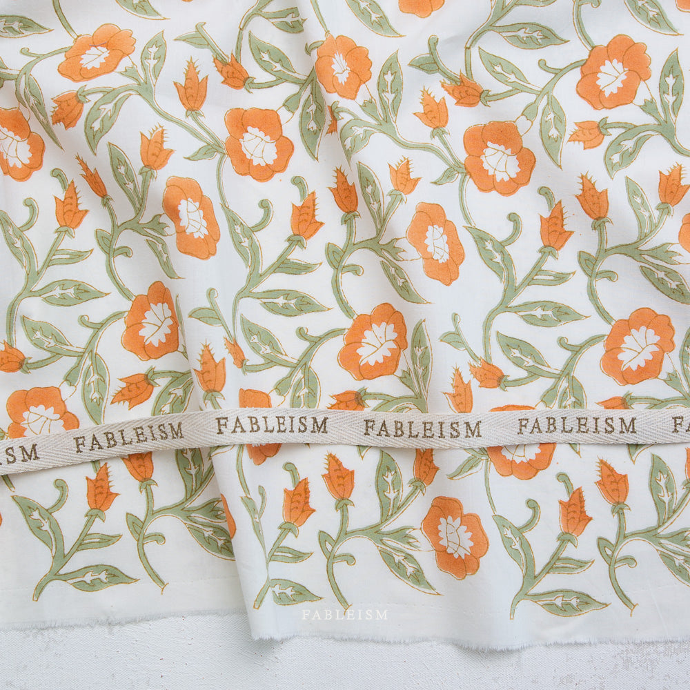 Trumpet Vines in SAGE - Indian Block Prints: Cottage | Fableism