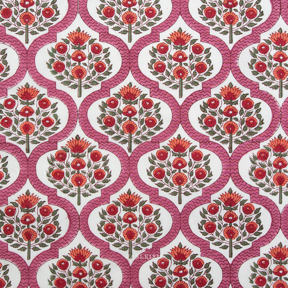 Lattice Floral in PINK - Indian Block Prints: Cottage | Fableism